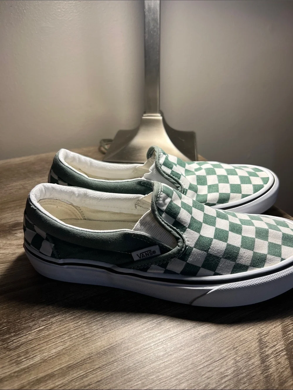 Vans Slip-On Checkerboard Sneakers - Mint Green/White—stock (06)